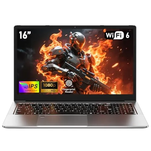 NAIKLULU 16 Pulgadas Gaming Pc Portatil Laptop R-7 5825U Procesador (2.0 to 4.5Ghz), 2025 Gamer Ordenador Computadora Portatil 16GB RAM 1TB SSD, Teclado Retroiluminado, Webcam/Touchpad/Tipo-C
