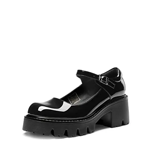 DREAM PAIRS Mary Jane Plataforma Mujer,Size 41,Pat Negro