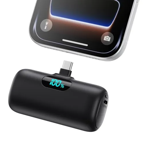 Mini Power Bank USB C 5500 mAh, batería externa pequeña pero potente de 15 W PD 3.0, carga rápida, batería externa portátil con pantalla LED, compatible con iPhone 17/16/15 serie, Samsung S25/24, etc