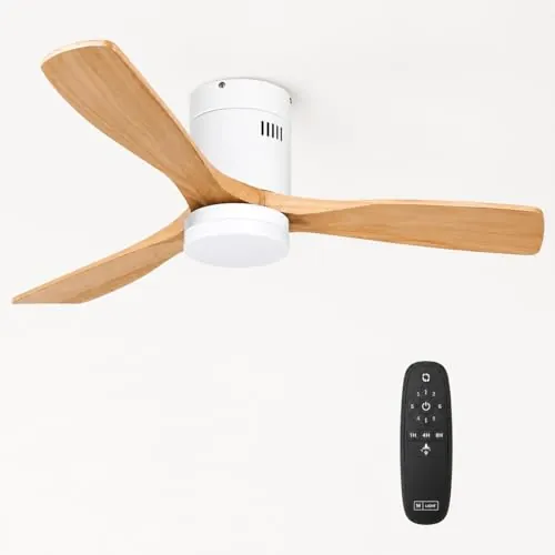 M mimotec - Ventilador Techo Energy con Luz LED Regulable en intensidad, Motor DC Silencioso, Aspas Efecto Madera Ø132 cm, Mando, 6 Velocidades, 3 Temperatura de Luz, Temporizador, Verano/Invierno
