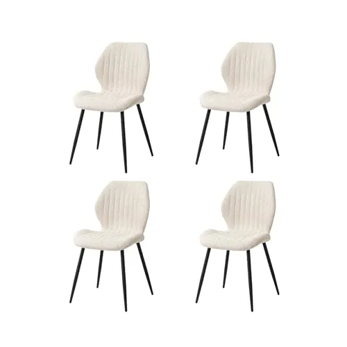 GrandCA HOME Juego de 4 Sillas de Comedor Sillas con Asiento Tapizado, Sillas de Cocina Nórdicas Sillas Acolchadas con Patas de Metal, Cojines de Tela, Beige