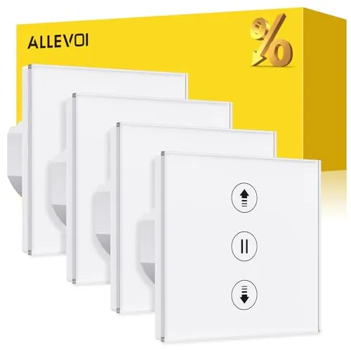 Allevoi Interruptor de Persiana Inteligente con control por Porcentaje, 80 * 80mm Interruptor de Persiana Wifi, Control por Voz Compatible con Alexa/Google Home/Smart Life, Requiere Cable Neutro