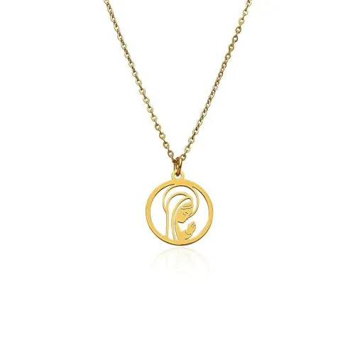 AVANCY Collar Virgen Niña Comunión. Acero 316 L. Chapado Oro 18 kilates. Cadena largo ajustable 40 hasta 45 cm. Cadena y Medalla Virgen María.