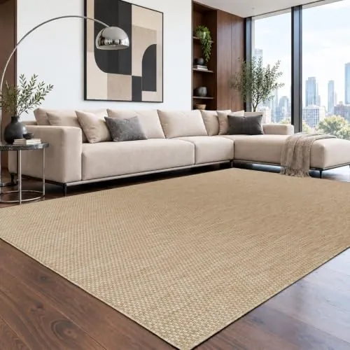 Paco Home Alfombra Exterior Interior Balcón Terraza Alfombra Cocina Monocolor Jaspeado, tamaño:300x400 cm, Color:Naturaleza