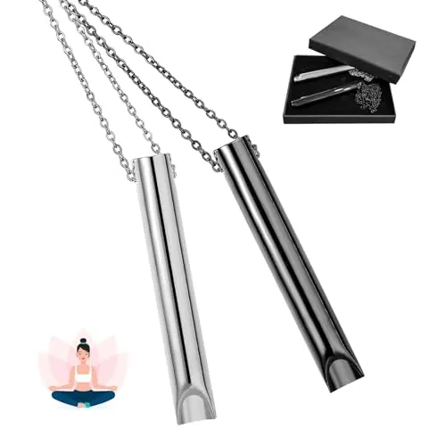 ComPDCVD 2 Piezas de Collar de Respiración Set Collar de Silbato Acero Inoxidable Collars de Respiración Antiestrés Collars de Ansiedad para Ejercicios de Meditación (Black and Silver)