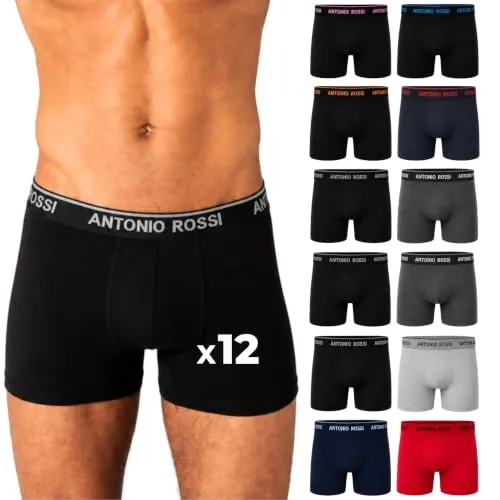 ANTONIO ROSSI paquete de 12 boxers ajustados para hombre - Calzoncillos tipo bóxer para hombre con cintura elástica