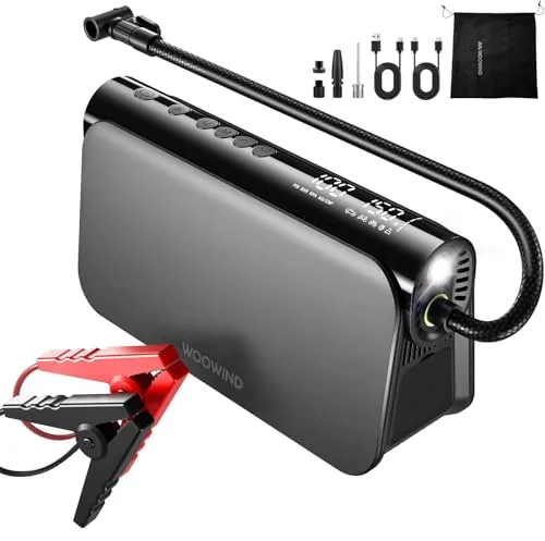Woowind Arrancador Baterías, Compresor de Aire, Power Bank, 10,3 BAR | Compresor De Aire, Power Bank 65W, Booster Batería 12V, Inflador De Ruedas, Cargador 16000mAh