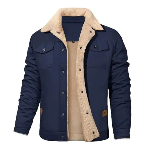 Svanco Chaqueta Hombre Invierno Chaqueta Forro Borrego | Cuello De Borrego, Cierre De Botones, Múltiples Bolsillos, Otoño E Invierno