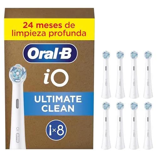 Oral-B Series iO Ultimate Clean Cabezales De Recambio Originales, Pack de 8 Recambios Blancos Para Cepillos De Dientes Eléctricos Oral-B iO, Eliminación Profunda De La Placa Bacteriana