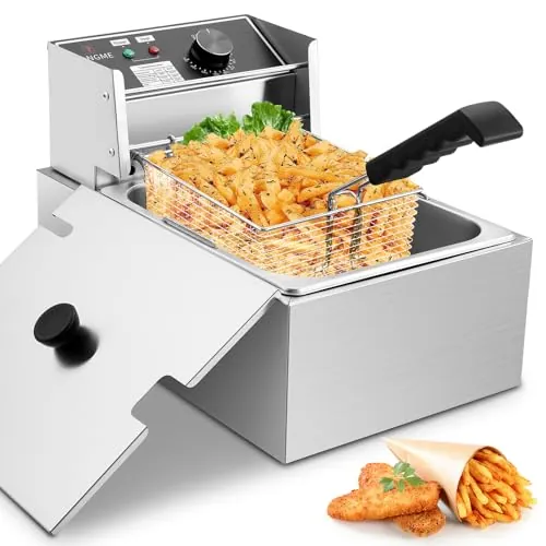 Freidora profunda con cesta 10L 2500W Freidoras eléctricas de 0.8mm de grosor de acero inoxidable para encimera, freidora de aceite de gran capacidad para uso doméstico y comercial