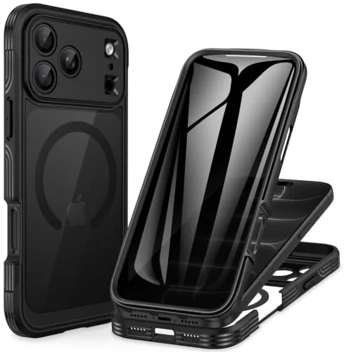 CENHUFO Antiespia Funda para iPhone 18 Pro/iPhone 17 Pro [Compatible con MagSafe] Integrado 9H Cristal Templado Pantalla y Protector Cámara, 360 Grados Antigolpes Magnética Carcasa Capa Case -Negro