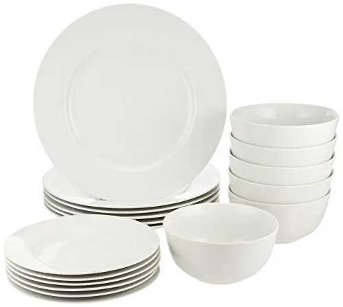 Amazon Basics Vajilla para 6 personas (18 Unidad), Blanco