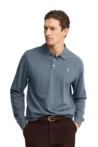 Polo Club Polo de Manga Larga Azul Denim Hombre con Logo Bordado 100% Algodón Regular Fit