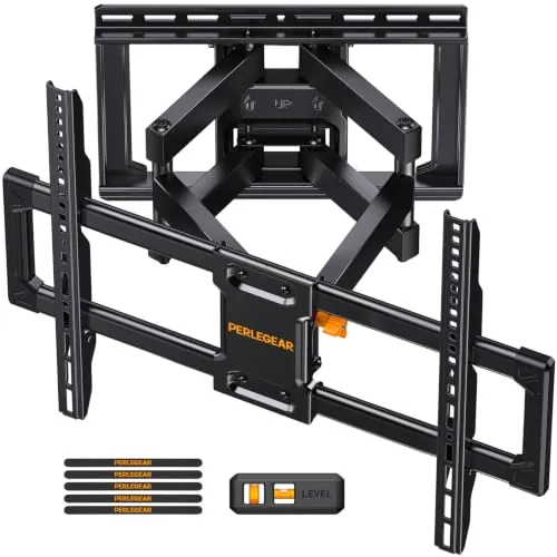 Soporte TV Pared con Movimiento Completo Perlegear, para TV de 42 a 90 Pulgadas y hasta 68 kg, con Brazos Articulados Dobles, Inclin sin Herram, Gir, Exten y Nivel, VESA Máx 600x400mm, Modelo PGLF8