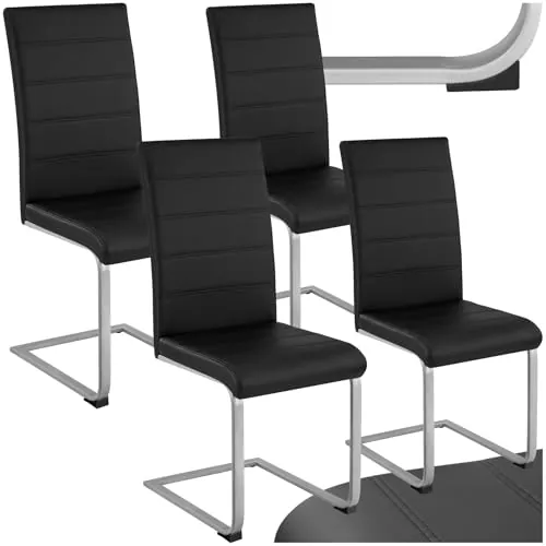 tectake® Sillas de Comedor Tapizadas, Acolchado 5 cm, Polipiel, 4 Unidades