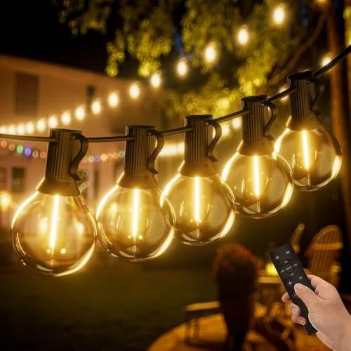 Yuucio Guirnalda luces 45M G40 IP44,Mando,75+3 bombillas irrompibles 2700K