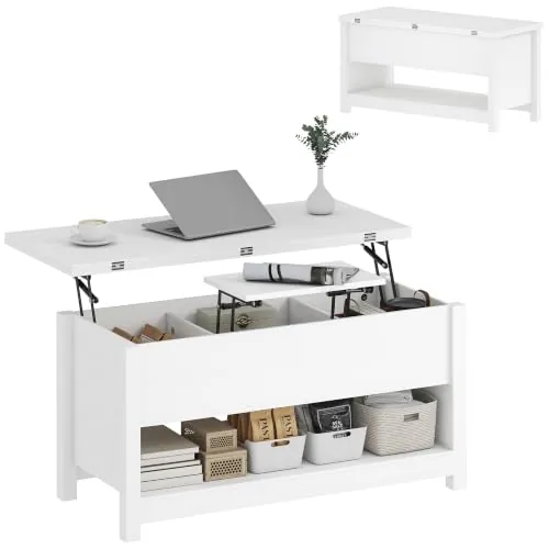 HOMCOM Mesa de Centro Elevable y Extensible Comedor 100x90x62 cm Blanco