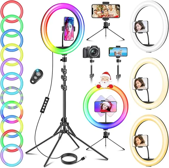 11.5'' Aro De Luz con Tripode Alto, GerTong Ring Light con 40 RGB Mode 13 Brillo para Móvil Youtube Maquillaje, Anillo de Luz LED con Control Remoto para Selfie Fotografía