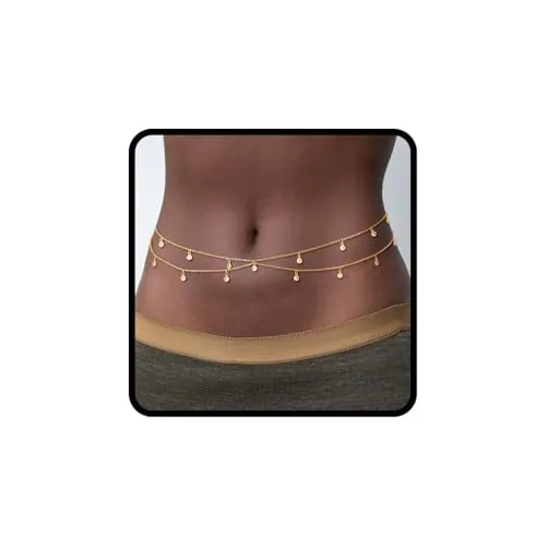 KNUIUYY Cinturón de Cadena de Metal para Mujer, Cadena de Cintura Ajustable, Collar de Cuerpo con Lentejuelas, Cadena de Cintura Metal Joyería Impermeable,Joyería Sexy para Bikini Playa Fiesta