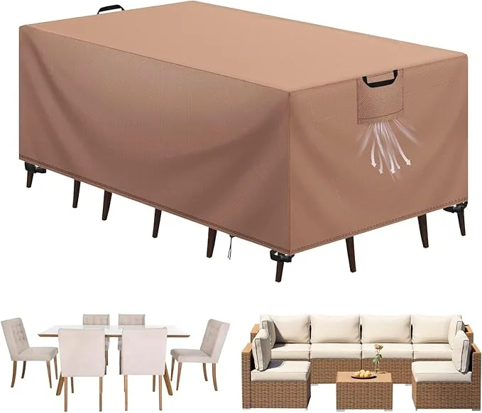 Funda Mesa Exterior Impermeable, Funda para Muebles de Jardín, Cubierta para Muebles de Jardin Tela Oxford 420D Anti Viento Anti UV Funda Protectora Mesa Exterior, Caqui,220x100x75cm