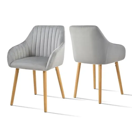 Goeurvant Silla De Comedor con Reposabrazos, Juego De 2, Patas De Madera, Silla Tapizada, Sillas De Cocina Y Salon, Gris Claro
