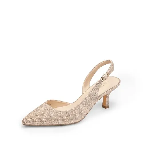 DREAM PAIRS Zapatos Tacón Bajo Cerrado,Oro-Brillo,37 | Tacón 6cm, forro cuero vegano, plantilla látex 4mm, punta afilada, talón abierto.
