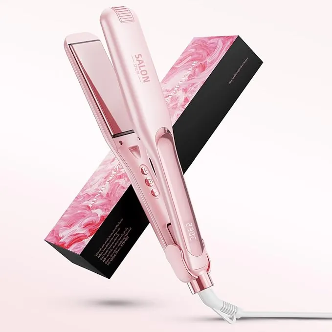 Dekuri planchas del pelo, plancha de pelo de 42 mm, plancha de cerámica sin fricción a base de agua para un cabello sedoso y suave, planchas de pelo profesional para mujeres, 120°C-230°C-Rosa pastel