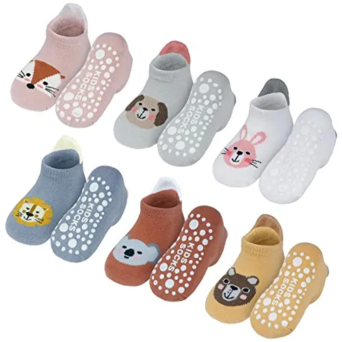 Vicloon Calcetines antideslizantes, 6 pares de calcetines para niños, calcetines antideslizantes de algodón, calcetines antideslizantes para bebé de 12 a 36 meses, Navidad, cumpleaños, regalos