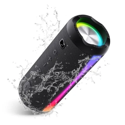 Altavoz Portátil 2026, Altavoz Bluetooth Potente con Bajos Mejorados, Hasta 20H de Reproducción, Altavoces Bluetooth 5.4 con Emparejamiento TWS, 7 Modos RGB, Ideal para Exterior, Fiestas y Viajes