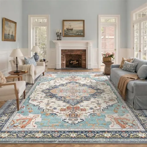 GENIMO Alfombra Salon Sin Peluche,Alfombra Cocina Lavable Antideslizante,Alfombra Pasillo de Dormitorio,Alfombra Silla Escritorio,Comedor,Azul Claro,200x290 cm