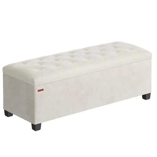 SONGMICS Puff Almacenaje, Baúl con Patas, 110 x 40 x 40 cm, Soporta 300 kg | Banco de Pie de Cama, Banco Almacenaje, para Sala de Estar, Dormitorio, Entrada, Blanco y Negro, Colección MELISA LSF089W01