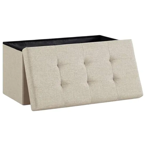 Mi Ko Mi Ka Puff Almacenaje Plegable Baúl de Almacenaje Multifuncional, Taburete Reposapiés, Banco de Cubo Soporta hasta 300 kg, para Sala de Estar, Dormitorio y Entrada - 76 x 38 x 38 cm (Beige)