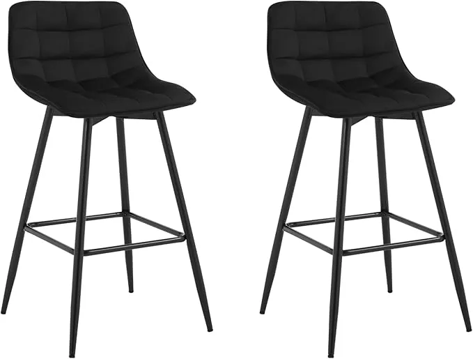 WOLTU Taburete de Bar Juego de 2 con Respaldo de Marco de Metal Asiento, Terciopelo, Negro