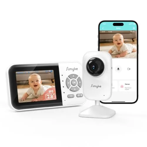 Cámara Vigilancia Bebé Pantalla 2.8", Vigilabebés App Móvil, Visión Nocturna, Batería 2500mAh, Modo VOX, Alcance 305m, Conversación Bidireccional, Admite hasta 4 Cámaras, Autorización Familiar en App