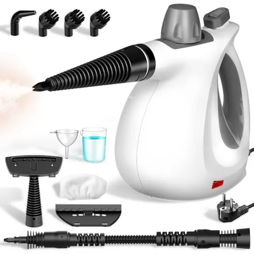 Limpiador a Vapor Portátil, 100% sin Químicos, Vapor a Alta Presión Elimina Eficazmente Polvo, Suciedad y Grasa, Vaporeta Limpieza Hogar 1050W 3bar para Cocina, Baño, Coche, Ventanas y Juntas