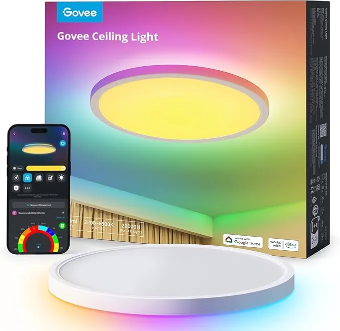 Govee RGBIC LED Plafón,30cm Lámpara Techo Inteligente 24W, Plafon Led Techo 2400LM con 16 Millones de Colores DIY, Trabajar con Alexa, Google Assistant, Luz Interior para Dormitorio, Salón, Cocina