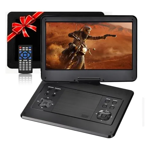 Reproductor de DVD portátil de 16.9 pulgadas con pantalla giratoria de 14.1 pulgadas, reproductor de coche de batería de 6 horas, soporte para reposacabezas de coche, DVD portátil, soporta todos los