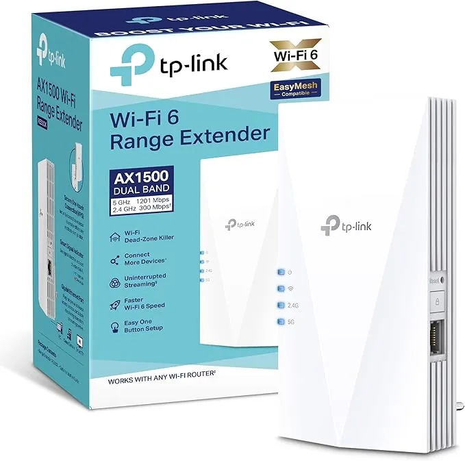 TP-Link RE500X - WiFi 6 Repetidor, AX1500 WiFi, Puerto Ethernet Gigabit 10/100/1000 Mbos, Compatible con Todos los Routers, Negro, AX1500