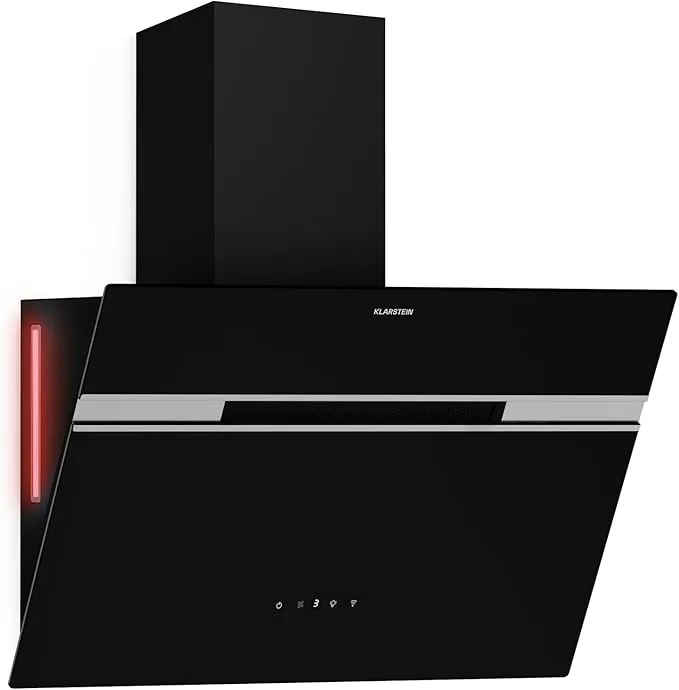 Klarstein Alina Campana Extractora - 60cm Decorativa, 600 m³/h, Control Smart, LED, Clase A, Recirculación, 68 dB, Negro