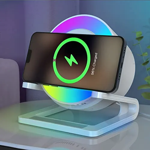 JAHAO Altavoz Bluetooth con Luz Nocturna y 15W Cargador Inalámbrico