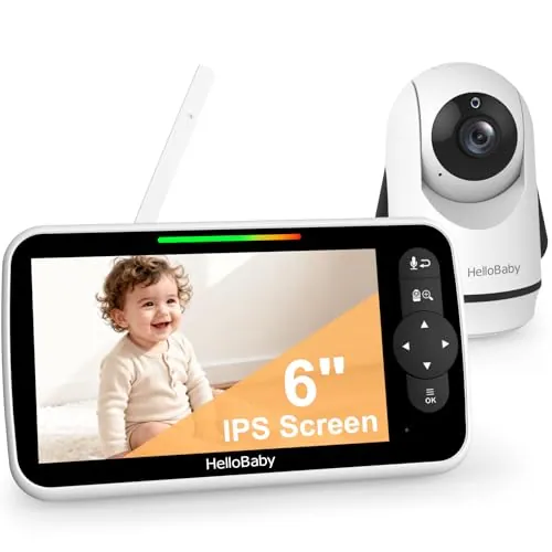 HelloBaby Cámara Vigilancia Bebé Pantalla 6" sin WiFi, Batería de 4000mAh