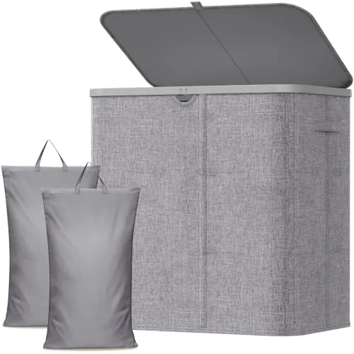 Lifewit Cesto Ropa Sucia, Cesta Ropa Plegable con Bolsa Extraíble y Asa, Cubo Ropa Sucia con Tapa, Laundry Basket para Dormitorio, Baño, Lavandería, Dormitorio, 140 L, Gris Claro