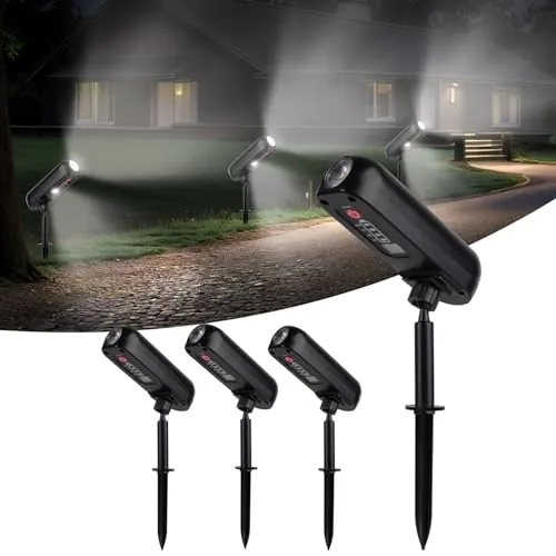 T-SUN 4 Piezas Luces Solares, 6000K Foco Solar Exterior, Luz Solar Exterior Impermeable IP65, ángulo de 360° Ajustable, Lámparas Solares para Patio, Caminos, Suelo, Piscina, Césped