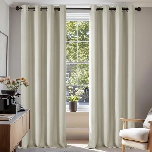 Deconovo Cortinas Opacas para Interiores, 2 Unidades, 260 cm de Alto, Cortinas térmicas aislantes con Ojales para salón Moderno, 140 x 260 cm (Ancho x Alto), Beige Claro