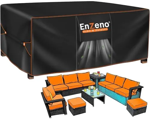 Enzeno Funda Mesa Exterior Impermeable,Funda Muebles Exterior Impermeable 280x205x106cm,Cubierta Conjunto Jardin Aplicable a Mesa y Sillas,Anti Viento, Anti UV