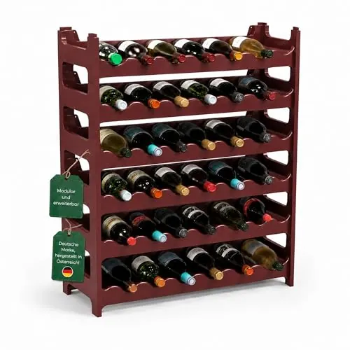 ARTECSIS® - Botellero Modulable de Plástico para Vino, Estantería para 36 Botellas Expandible, Color Marrón