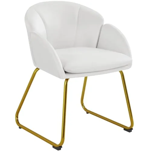 Yaheetech Silla de Comedor en Forma de Flor, Tapizada en Terciopelo, Blanco