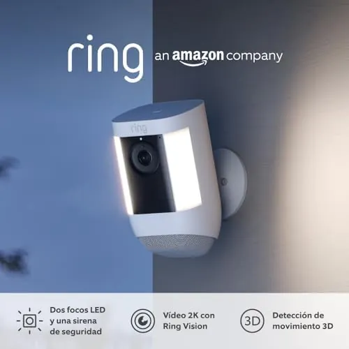 Ring cámara Pro con luces y batería (Spotlight Cam Pro Battery) | Vídeo 2K con Ring Vision, detección de movimiento 3D| 30 días de prueba gratuita de Ring Home | 2 Cámaras