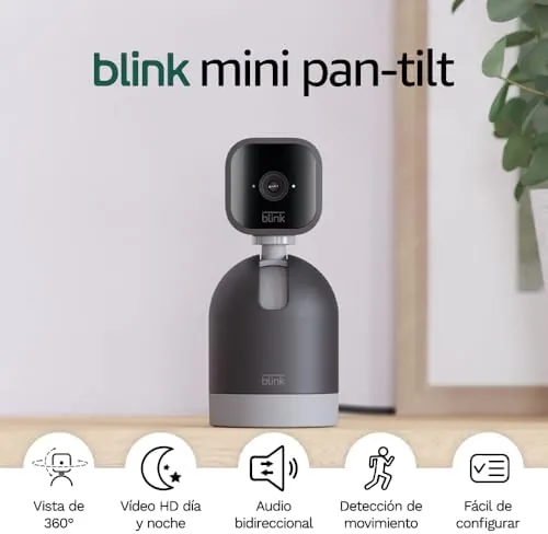 Blink Mini Pan-Tilt Cámara | Cámara de seguridad inteligente orientable, interior, con enchufe, audio bidireccional, vídeo HD y detección de movimiento, compatible con Alexa (negra)