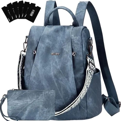 Eshow Mochila Antirrobo Mujer con Neceser Pequeño, Bolso Impermeable de Cuero PU, se Puede como Bandolera o de Mano para Trabajo Viaje Universidad Escuela y Compras